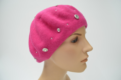 Берет фуксия стразы Сваровски
