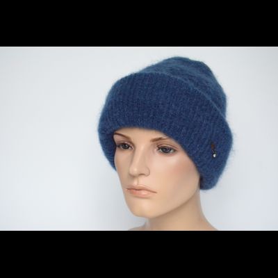 Синяя мохеровая шапка женская с отворотом Vizio Италия 9022 CRY