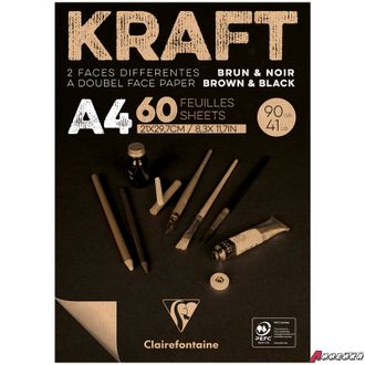 Скетчбук - блокнот 60л. А4 на склейке Clairefontaine &quot;Kraft&quot;, 90г/м2,верже,черный/крафт. 975818C