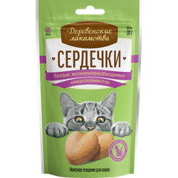 Деревенские лакомства, лакомство для кошек Сердечки для баланса микроэлементов, 30 г