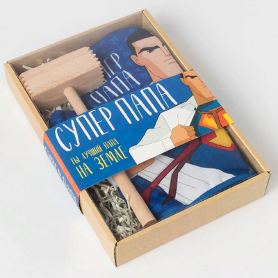 Подарочный мужской набор "Супер папа", варежка-прихватка 20х28см, молоток деревянный