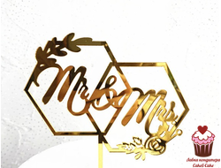 Топпер «Mr & Mrs» ветка, золото, акрил
