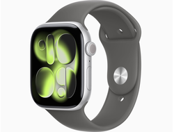Apple Watch Series 11 46mm Silver Aluminium Case with Stone Gray Sport Band S/M