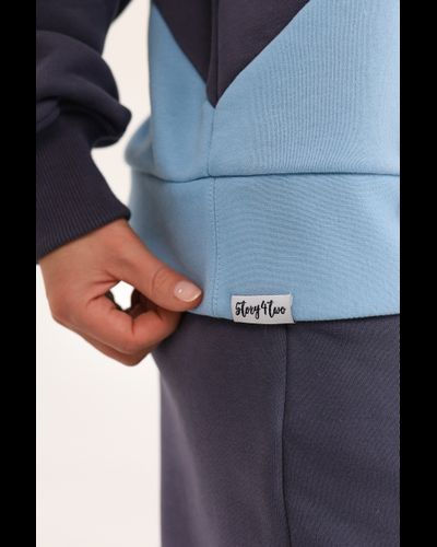 Свитшот  колорблок хлопковый велюр (небесный)