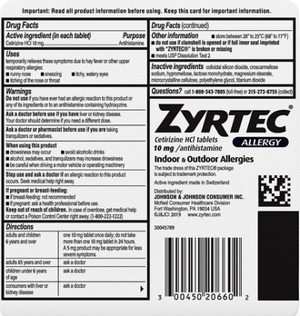 Zyrtec 24 Hour Allergy Relief Tablets - Антигистаминный препарат 60 табл.