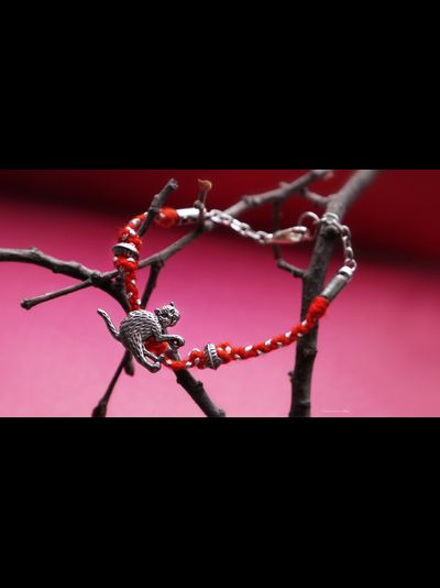 Красная нить с кошечкой, талисман на запястье