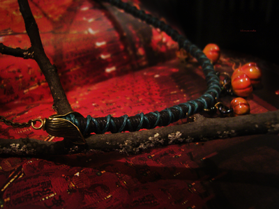 "Время Самайна", комплект украшений (серьги и колье) с тыквами к Хэллоуину