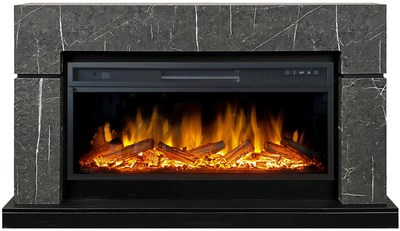 Линейный электрокамин Lindos SFT серый мрамор с очагом Vision 42 LOG LED