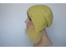 Шапка ушанка Vizio 1120 PP 66 с помпонами желтая