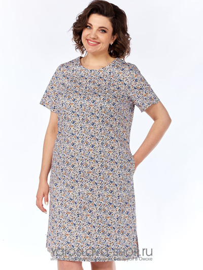 Платье прямого силуэта в мелкий цветочек