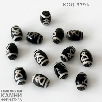 Бусина дзи на основе халцедона малый бочонок 13,5-13,8х10 мм, вид в ассортименте, цена за штуку