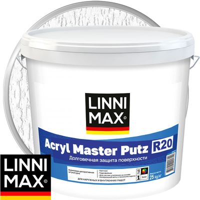 Штукатурка структурная декоративная акриловая LINNIMAX Acryl Master Putz K20 Бесцветная база 3 Короед 2 мм 25 кг