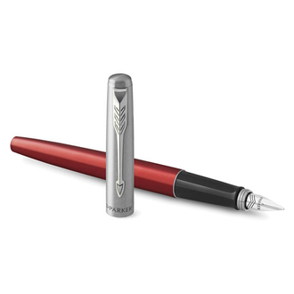 Ручка подарочная перьевая PARKER "Jotter Kensington Red CT", красный корпус, нержавеющая сталь, синяя, 2030949