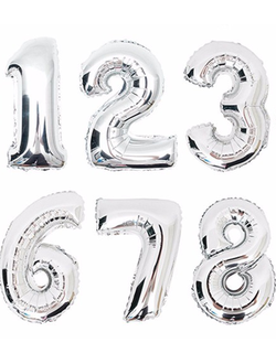 Цифра фольгированная с гелием Серебро 102 см