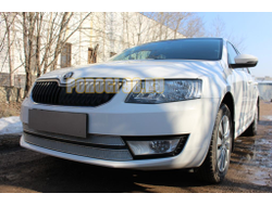 Защита радиатора Skoda Octavia А7 2013-2017 (Ambition,Elegance,Style) (2 части) chrome PREMIUM