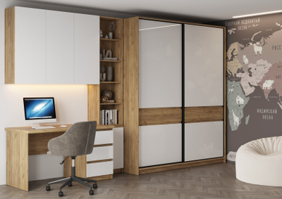 Бостон Шкаф-купе ШК-005 МДФ Дуб крафт золотой/Белый глянец