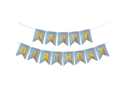 Гирлянда Флажки, Happy Birthday, Серебро , Голография, 350 см