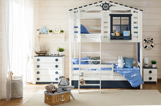 Кровать 2 ярусная чердак-домик из массива сосны  КИДС 20 с бельевыми ящиками и лесенкой