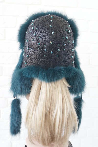 Ушанка "Полярная звезда" цвет черный + изумруд (копия)