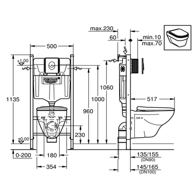 Инсталляция в сборе Grohe Solido 5 в 1 39586000: инсталляция + подвесной унитаз Bau Ceramic + сиденье с микролифтом, панель смыва Skate Cosmopolitan