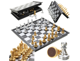 Складные магнитные шахматы с серебряными и золотыми фигурами