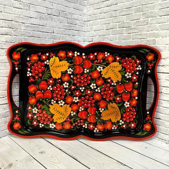 Поднос фигурный 250*380 мм с росписью Хохлома