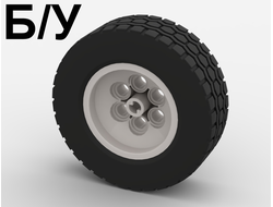 ! Б/У - Wheel 43.2mm D. x 18mm - Extended Axle Stem with Black Tire 62.4 x 20 S 32020 / 32019, White (32020c01) - Б/У