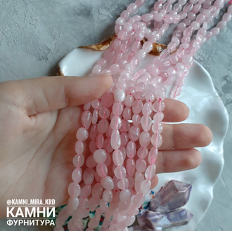 Розовый кварц, галтовка 4-10/8-13 мм, цена за нить 19 см