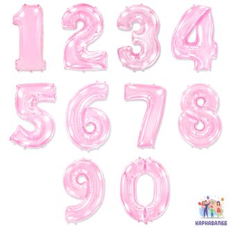 Цифра нежно- розовая 102 см (0,1,2,3,4,5,6,7,8,9) ( шар + гелий + лента ) Б