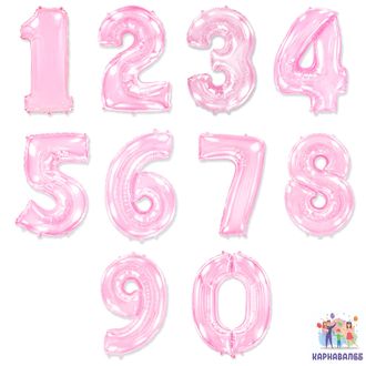 Цифра нежно- розовая 102 см (0,1,2,3,4,5,6,7,9) ( шар + гелий + лента )