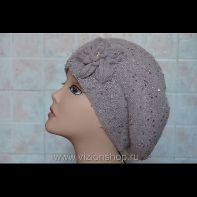 Вязаный розовый берет с цветком Vizio Италия 5893