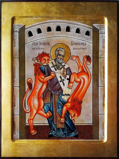 Игнатий Богоносец, епископ Антиохийский, священномученик. Рукописная икона.