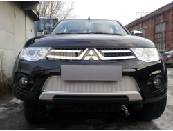 Защита радиатора Mitsubishi L200 2013-2015 (Калуга)/Pajero Sport 2013-2016 (Калуга) (chrome) PREMIUM