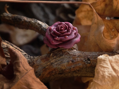 Кольцо "Осенняя роза и хрусталь росы" с капельками