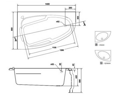 Акриловая Ванна Cersanit Joanna 140х90 левая