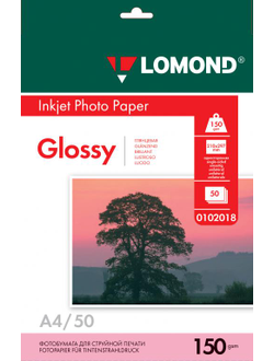 Односторонняя Глянцевая фотобумага Lomond для струйной печати, A4, 150 г/м2, 50 листов.