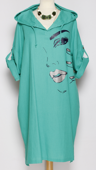 ПЛАТЬЕ БОХО  "КАПЮШОН1" лицо бирюзовое р.52-56