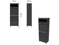 Диспенсер сигаретный ЛДСП, 7 полок по 10 видов, 731х420(320)х2014, черный.