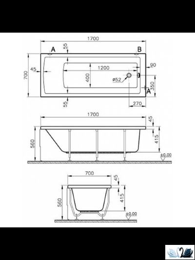 Ванна Vitra Neon 52530001000, 170 х 70 см, акриловая