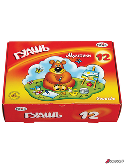 Гуашь ГАММА «Мультики», 12 цветов по 20 мл, без кисти, картонная упаковка. 190264