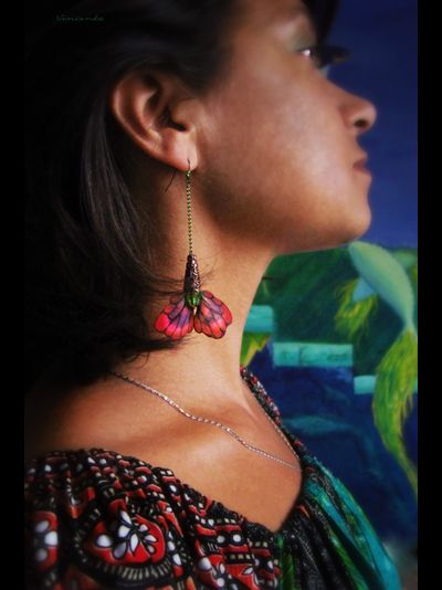 Волшебные серьги "Крылышки Маковой Феи" (шёлк, хрустальные бусины, чешский бисер)