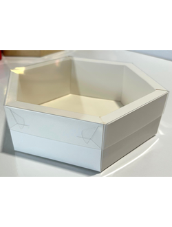 Коробка шестигранник с пластиковой крышкой белая, 23*23*6 см