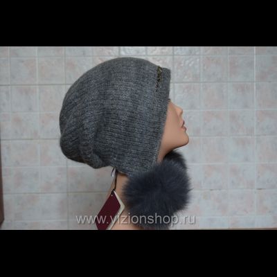 Шапка ушанка женская с помпонами Визио Vizio Италия 5872 серая