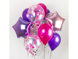 "НЕОБЫКНОВЕННОЕ ЧУДО"  (комплект включает в себя две фольгированные звезды, восемь обычных латексных шара, три шара с конфети и оформление по желанию в фонтан).