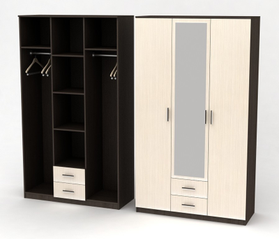 Шкаф распашной  3-х дверный "Тополь" с зеркалом  1200 мм (Бр)