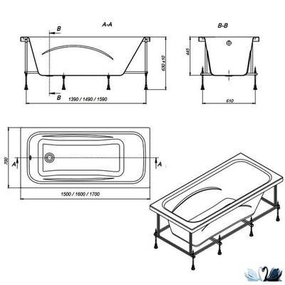 Акриловая ванна Roca Line 170 х 70 см ZRU9302924, прямоугольной формы