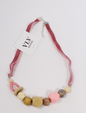 Колье "Бархатная лента"розовая