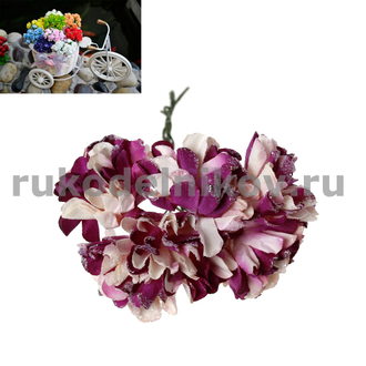 бумажные цветы "Хризантема с блестками", цвет-фиолетовый, 12 шт/уп