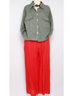 Брюки Бохо "Лён на кулиске" красные р.46-54