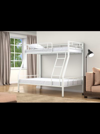 Двухъярусная кровать Раута белая фото, двухъярусная кровать фото, металлическая кровать фото,